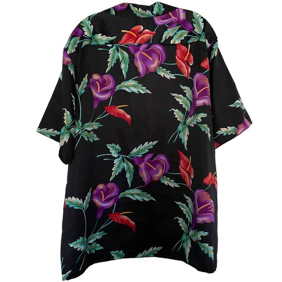 Vtg HILO HATTIES Men's Sz L XL Hawaiian Shirt Black Floral Print Short Sleeve - Picture 5 of 5